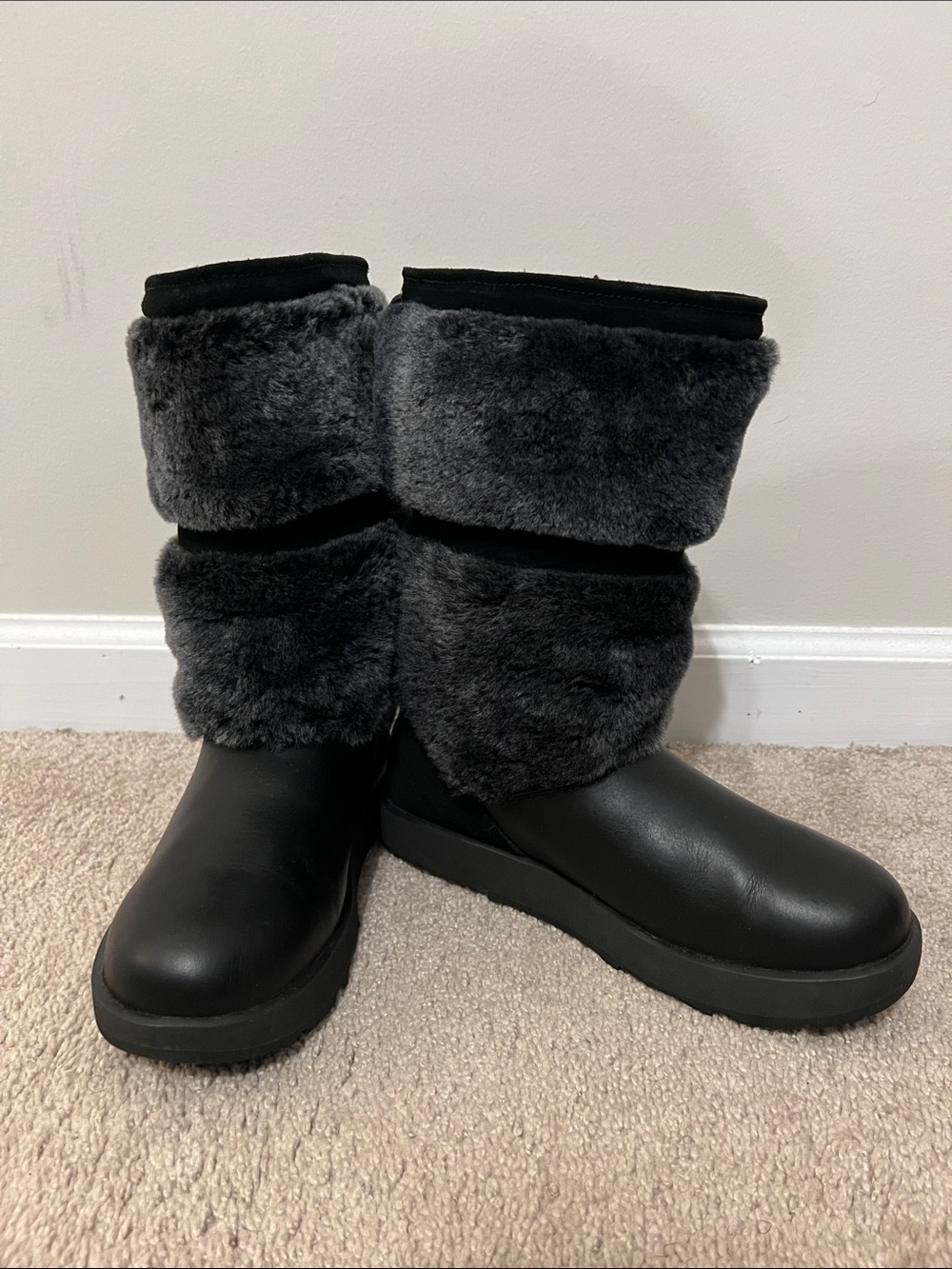 Women’s UGG Black Fur Mid-Calf Winter Boots